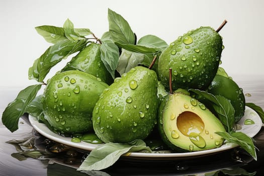 Set of watercolor avocados on white background. AI Generated