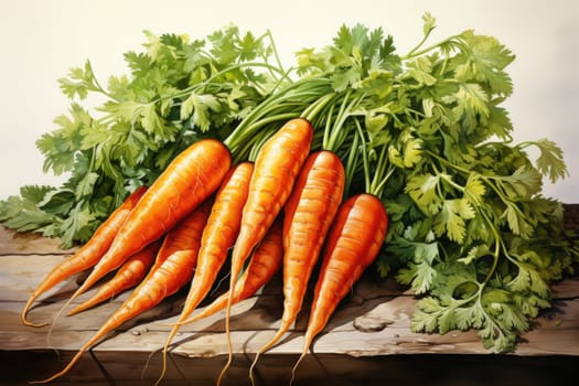 watercolor carrots isolated on dark background, AI Generated