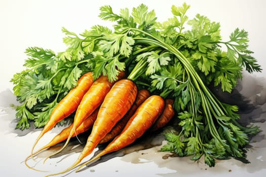 watercolor carrots isolated on dark background, AI Generated