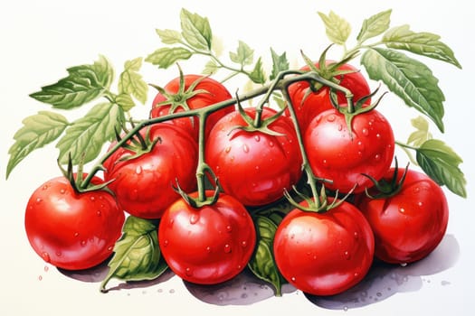 watercolor red tomatoes isolated on white background, AI Generated