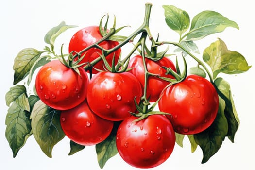 watercolor red tomatoes isolated on white background, AI Generated