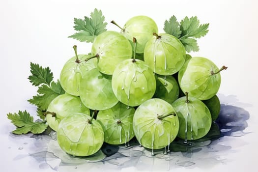 hand drawn watercolor gooseberries isolated on white background. AI Generated