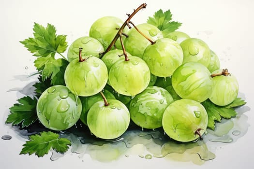 hand drawn watercolor gooseberries isolated on white background. AI Generated