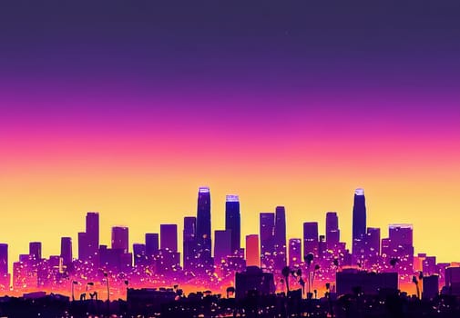 ai generated los angeles art design skyline with the main buildings and hotels to travel