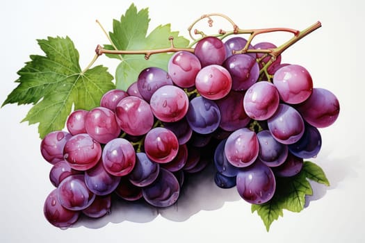 Watercolor grapes branches isolated on white. AI Generated