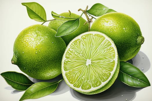 hand drawn watercolor lime fruit isolated on white background. AI Generated