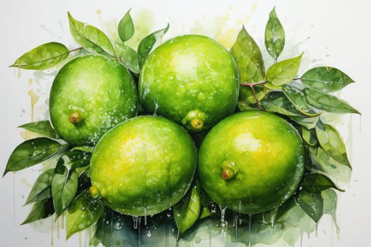 hand drawn watercolor lime fruit isolated on white background. AI Generated