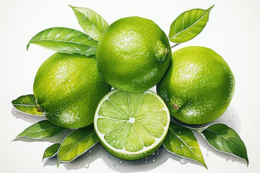 hand drawn watercolor lime fruit isolated on white background. AI Generated