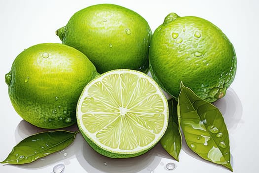 hand drawn watercolor lime fruit isolated on white background. AI Generated