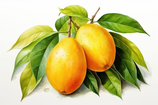 hand drawn watercolor mango fruit isolated on white background. AI Generated