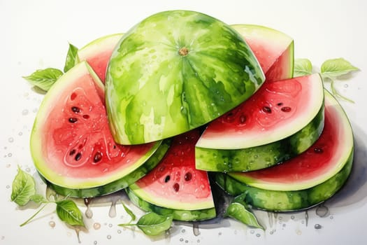 hand drawn watercolor watermelon fruit isolated on white background. AI Generated