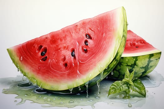 hand drawn watercolor watermelon fruit isolated on white background. AI Generated