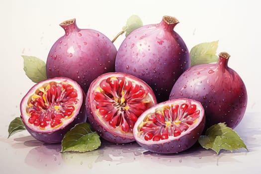 hand drawn watercolor passion fruit isolated on white background. AI Generated