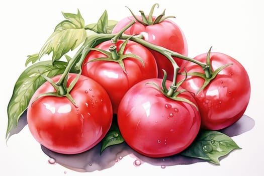 watercolor pink tomatoes isolated on white background, AI Generated