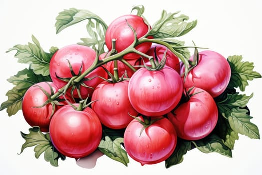 watercolor pink tomatoes isolated on white background, AI Generated