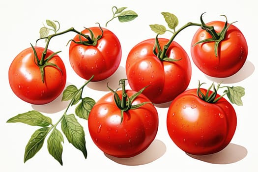 watercolor red tomatoes isolated on white background, AI Generated