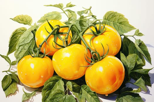 watercolor yellow tomatoes isolated on white background, AI Generated