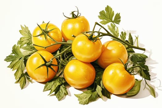 watercolor yellow tomatoes isolated on white background, AI Generated