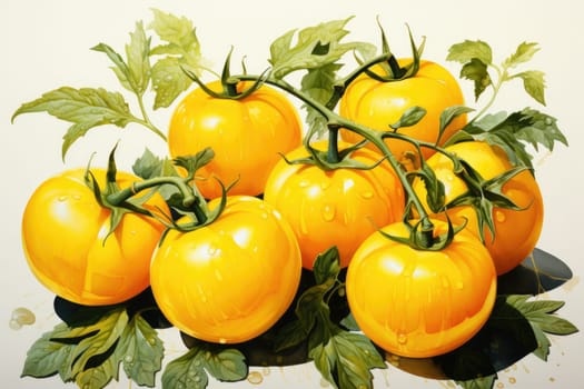 watercolor yellow tomatoes isolated on white background, AI Generated