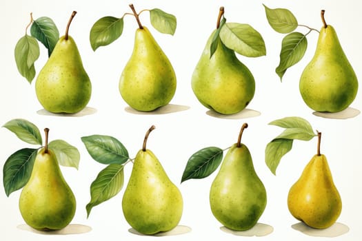hand drawn watercolor pear fruit isolated on white background. AI Generated