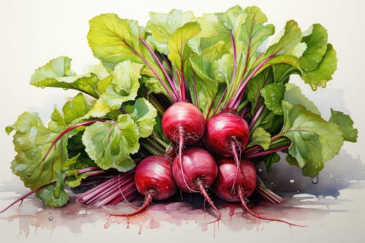 watercolor beetroot isolated on white background, AI Generated