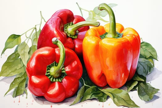 watercolor red bell peppers isolated on white background, AI Generated