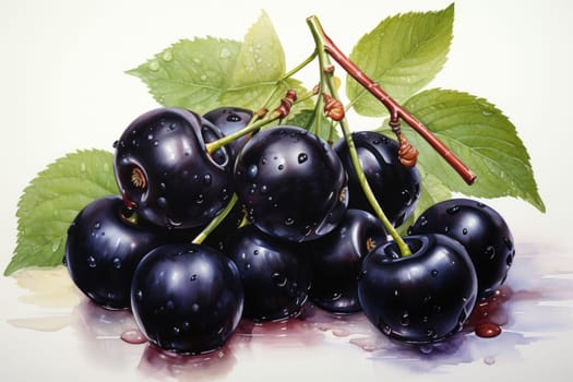 hand drawn watercolor black currant isolated on white background. AI Generated
