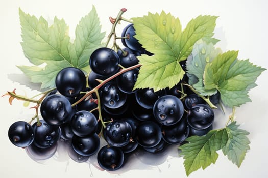 hand drawn watercolor black currant isolated on white background. AI Generated