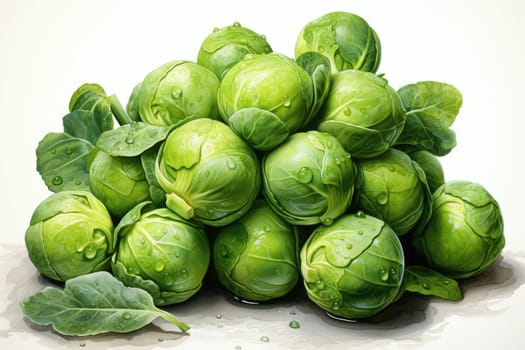 watercolor brussels sprouts isolated on white background, AI Generated