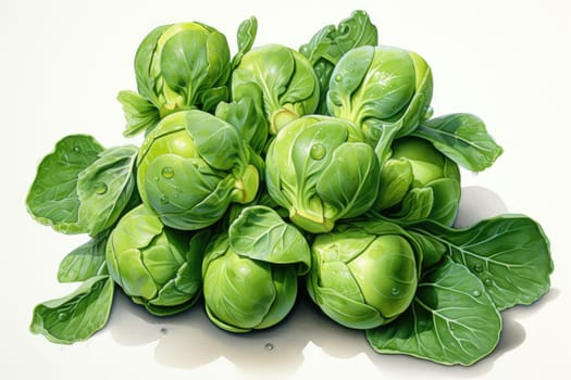 watercolor brussels sprouts isolated on white background, AI Generated