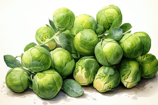 watercolor brussels sprouts isolated on white background, AI Generated