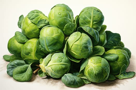 watercolor brussels sprouts isolated on white background, AI Generated