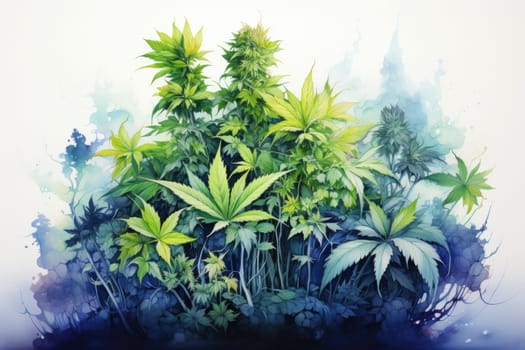 watercolor cannabis isolated on white background . AI Generated