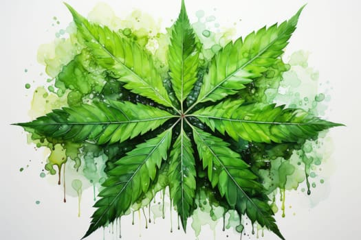 watercolor cannabis isolated on white background . AI Generated