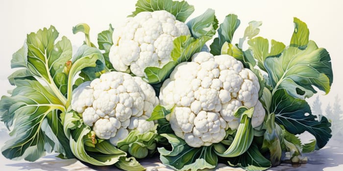 watercolor cauliflower isolated on white background, AI Generated