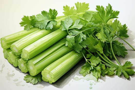 Watercolor celery on white background . AI Generated