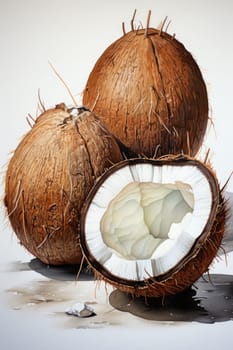 Watercolor coconut isolated on white background. AI Generated
