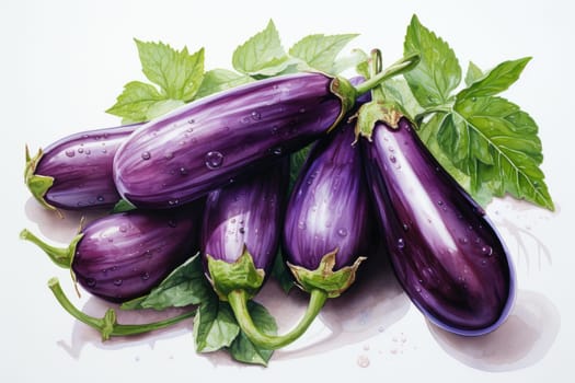 watercolor eggplant isolated on white background, AI Generated