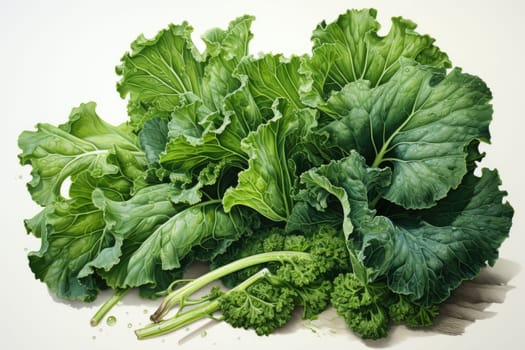 Watercolor kale on white background . AI Generated