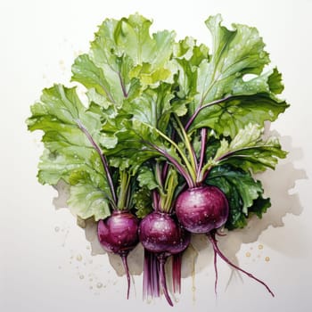 watercolor kale turnip isolated on white background, AI Generated
