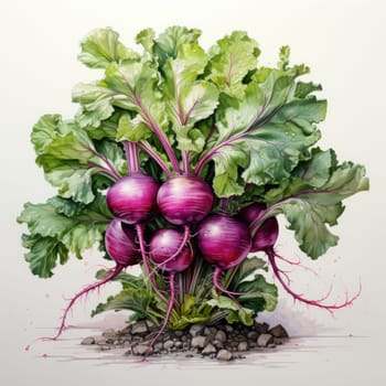 watercolor kale turnip isolated on white background, AI Generated