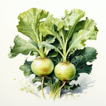 watercolor kohlrabi isolated on white background, AI Generated
