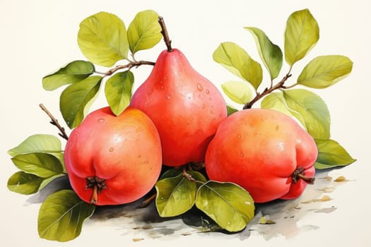 hand drawn watercolor quince fruit isolated on white background. AI Generated