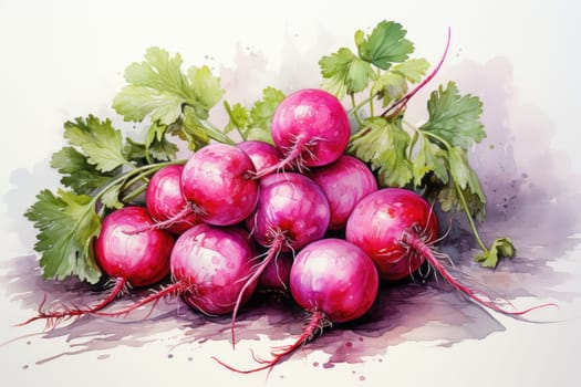 watercolor radish isolated on white background, AI Generated
