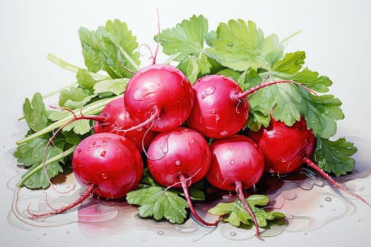 watercolor radish isolated on white background, AI Generated