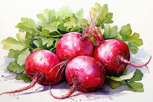 watercolor radish isolated on white background, AI Generated