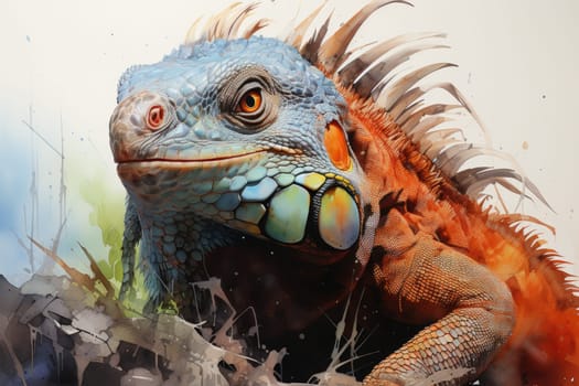 watercolor iguana on white background . AI Generated