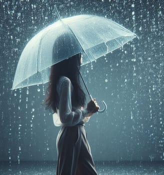 fit business woman use umbrella under rain ai generated