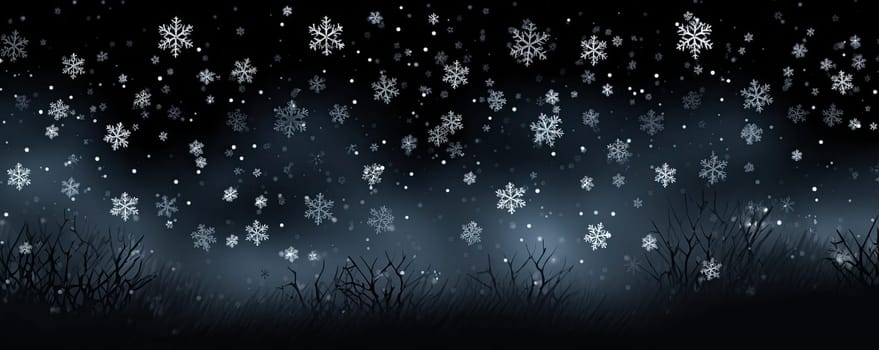 winter border, snow night. Falling snowflakes on dark blue background. Snowfall illustration.