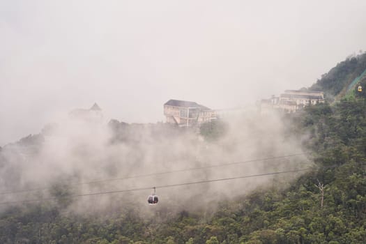 Da Nang, Vietnam - 29.06.2023: The famous and longest cable car to the French village of Ba Na Hills in Vietnam.